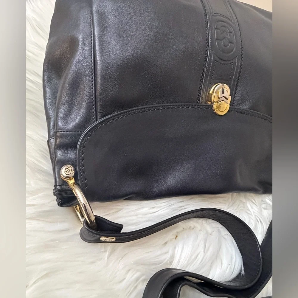 Vintage Elegant Black Leather Shoulder Bag